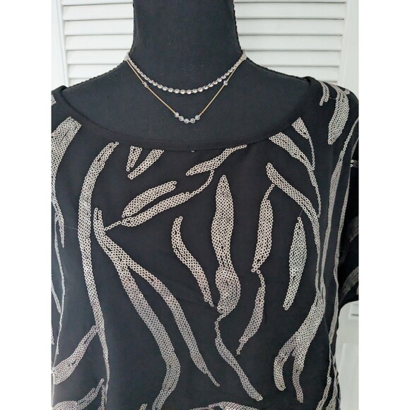 Beverly Drive Peplum Top Womens 3X Gold Sequined Tiger Pattern Black Blouse Glam - Picture 2 of 13